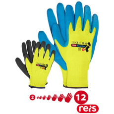 Рукавиці захисні FAMILIAR з латексним покриттям, жовто-чорні/жовто-сині (набір 6 пар) — REIS