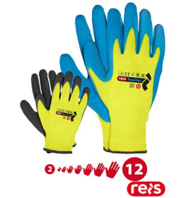 Рукавиці захисні FAMILIAR з латексним покриттям, жовто-чорні/жовто-сині (набір 6 пар) — REIS